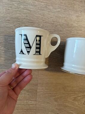 Anthropologie White Ceramic Monogram 'M' and ‘J’ Mug